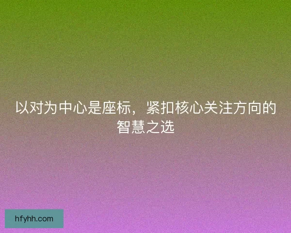 以对为中心是座标，紧扣核心关注方向的智慧之选